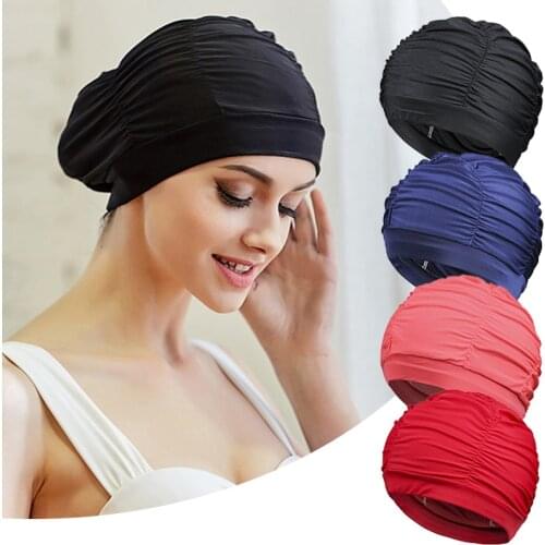 Women Swimming Cap Free Size Solid Long Hair Sports Bathing Swimming Caps Swim Pool Seaside Water Sport Elastic Nylon Turban