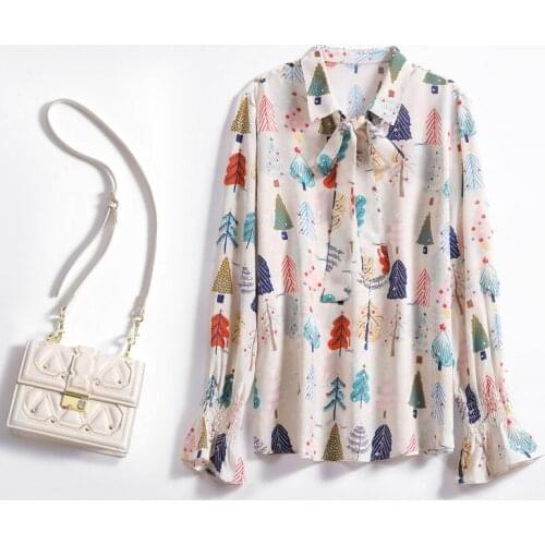 Womens Blouses and Tops Silk white tree Floral printed Office Formal Casual Shirts Plus Large Size Spring Summer Sexy Femme