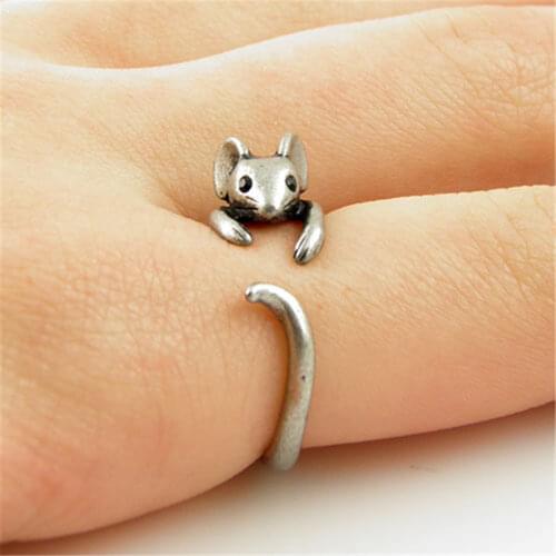 Boho Vintage Brass Knuckle Adjustable Mouse Animal Wrap Weeding Ring Ladies Fashion Jewelry Stainless Steel Rings for Women