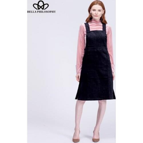 Bella Philosophy 2018 autumn winter overalls dress women Corduroy Sexy Slim strap dress Black Pink cross back velvet dress