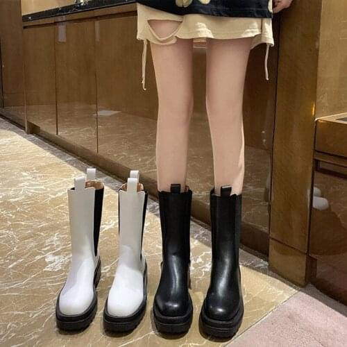 Winter Women Chunky Heel Ankle Boots Shoes Brand Designer Chelsea Female Platform Lasdies Fashion