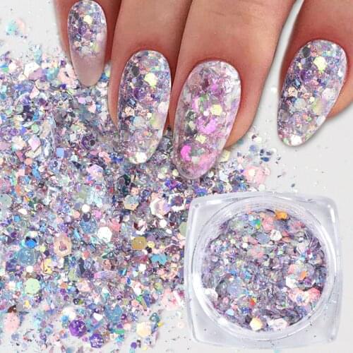 1 Box Nail Mermaid Glitter Flakes Sparkly 3D Hexagon Colorful Sequins Spangles Polish Manicure Nails Art Decorations Supplier