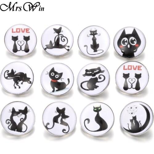10pcs/lot New Button Jewelry Mixed Color Lovely Art Cat 18mm Snap Buttons Jewelry Faceted Glass Snap Fit Snap Bracelet Bangles