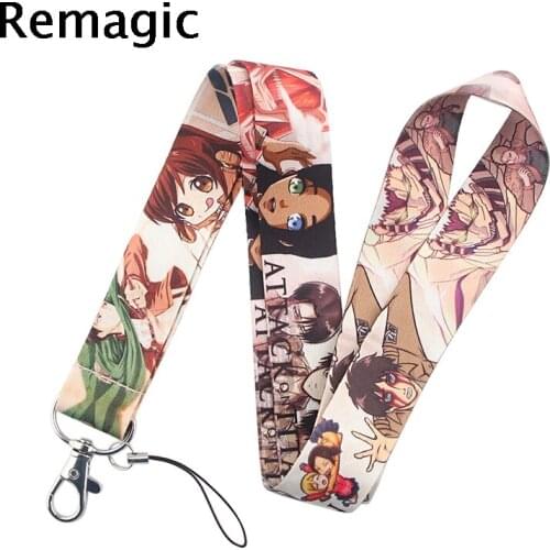 20pcs Attack on Titan Lanyard Key Phone Holder Funny Neck Strap With Keyring ID Card DIY Animal webbings ribbons Hang Rope