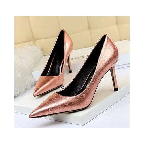 2020 Patent Leather PU Women Pumps High Heel 8CM Shallow Slip On Pointed Toe Single Office Shoes Stilettos Female Wedding Shoes