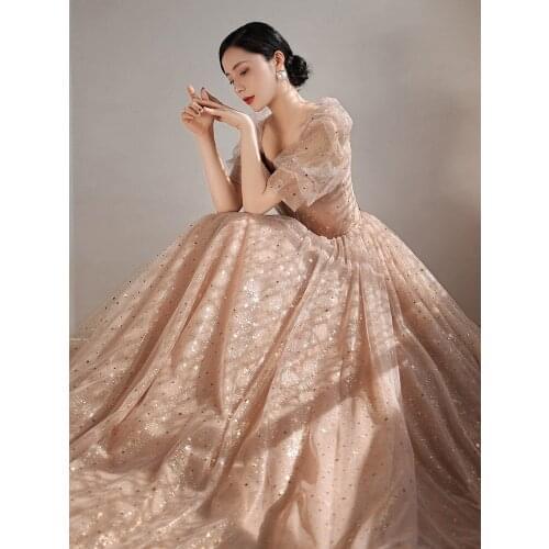 2021 Fancy Evening Dress Long Prom Gowns Sweetheart Hollow Back Soft Tulle Layers with Beads Half Sleeves