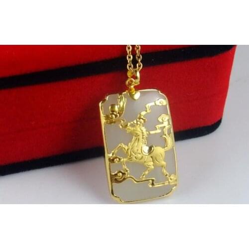 3D gold inlaid natural jade scorpion fish pendant e36