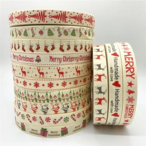 5yards/Lot 25mm Christmas Cotton Ribbon Handmade Design Printed Cotton Ribbons For Christmas Decoration DIY Sewing Fabric