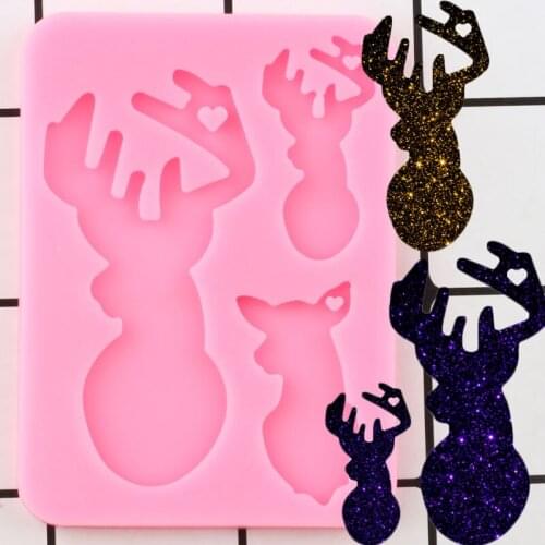 Shiny Deer Head Silicone Mold Epoxy Resin Keychain Molds DIY Handmade Jewelry Mould Pendant Polymer Clay Moulds Charms