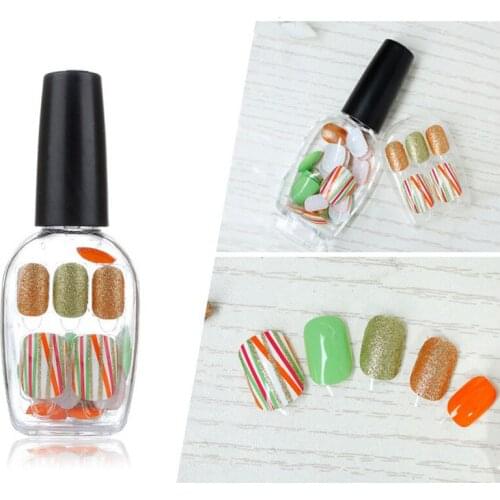 FOREVERJASMINE Glitter Nail Polish Gel Tips Self-Adhesive Orange Green Strip Finger Full Cover Artifical French Manicure Nails