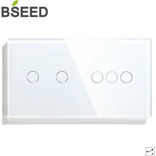 Bseed 5 Gang 1 Way 2 Way Wall Power Sensor Switch 157mm Light Switch White Black Golden Crystal Class Panel Switch