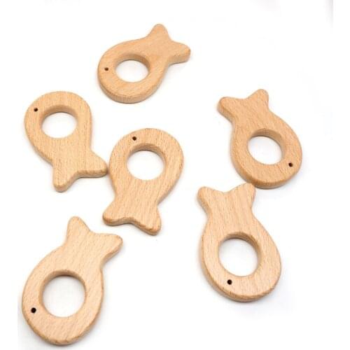 Chenkai 10pcs Wood Fish Teether Ring DIY Organic Eco-friendly Unfinished Nature Baby Pacifier Rattle Teething Grasping Toys