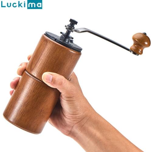 Wooden Manual Coffee Grinder Bean Conical Burr Coffee Mill for Espresso Fine Coarse Adjustable Portable for Travel Home Office