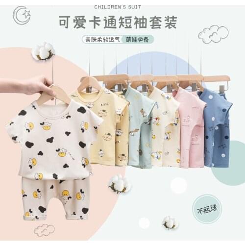 Baby Short Sleeve T-Shirt PP pants suit mens treasure womens treasure pure cotton going out summer suit short sleeve Capris fa