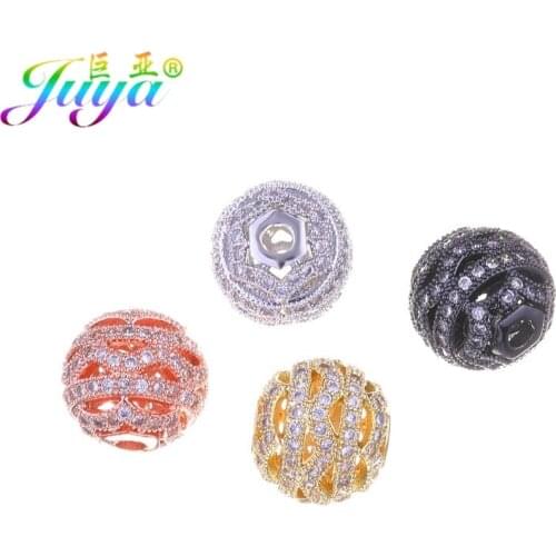 Beading Jewelry Findings Gold/Rose Gold Pave Zircon 12mm Hollow Metal Ball Beads Accessories For Beadwork Jewelry Making