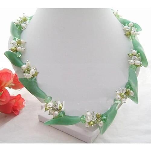 Perfect Gift Woman Pearl Jewelry Stunning Green Aventurine Flower Crystal Beads Natual Baroque Freshwater Pearl Choker Necklace