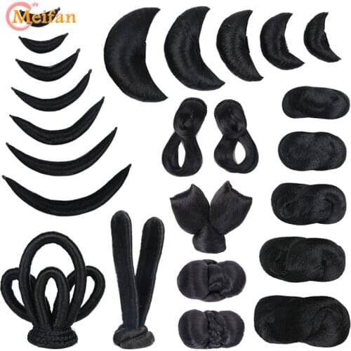 MEIFAN Chinese Traditional Retro Black Long Hair Chignon Synthetic Fake Hair Hair Bun Pad High Ancient Black Ox Horn Wig