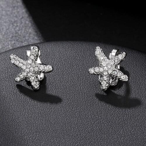 Gold and Silver Rhinestone Starfish No Pierced Ear Clips Fashion Girl Student Earrings Simple Wild Clip Earrings Jewelry Gift