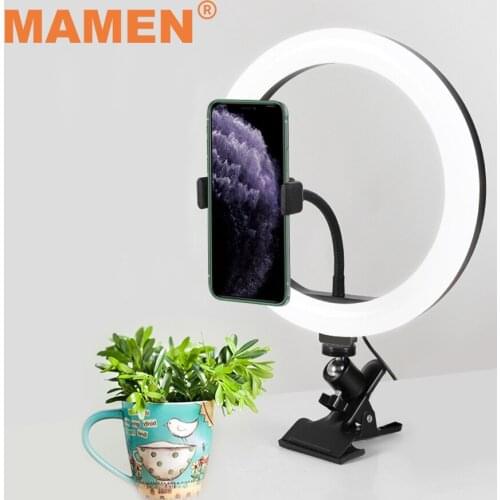 MAMEN 26cm Studio Ring Light USB Lamp With Metal Ball Head Clip Stepless Dimming For Youtube Makeup Live Video Fill Light