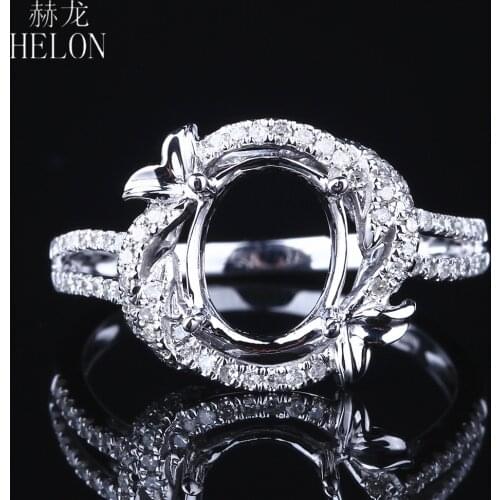 HELON Oval 7X8.5MM Sterling Silver 925 Pave 0.32ct Natural Diamond Semi Mount Engagement Wedding Ring Setting Women Fine Jewelry
