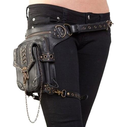 Norbinus Gothic Men Waist Bag Women Leather Fanny Packs Motorcycle Thigh Hip Belt Holster Bags Steampunk Shoulder Crossbody Bag