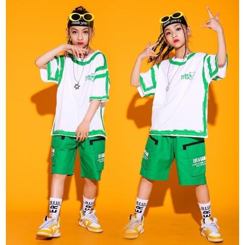 Summer Short Sleeved Shorts Loose Hip Hop Dance Clothes Jazz Performance Costumes Boys Girls Street Dance Rave Clothes DQS7181