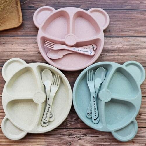 Baby Feeding Food bowl+spoon + fork Tableware Cartoon Panda Kids Dishes Baby Eating Dinnerware Set Anti-hot Training Bowl Spoon