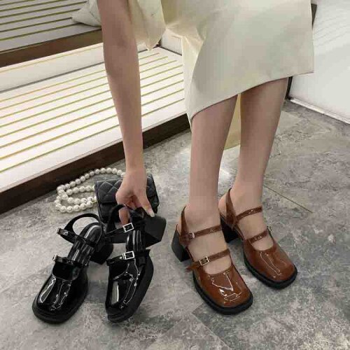 Fashion niche Baotou summer new fairy style temperament high sense Mary Jane shoes medium thick heel shoes
