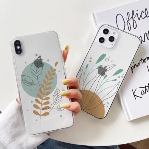 Fashion Cute Flowers Plant Leaves Phone Case for iPhone 12 mini 11 Pro Max XR X XS Max 6s 7 8 plus SE2020 Soft Clear Cover Funda