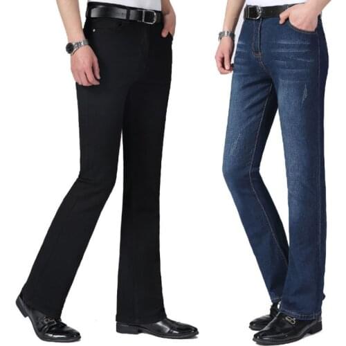 2020 Korean version of mens bootcut pants, mens stretch flared jeans, black classic designer jeans