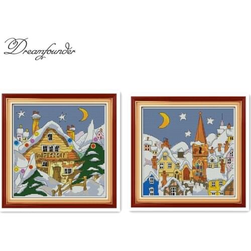 Caroon snow city cross stitch kit 14ct 11ct counted printed canvas multi pictures set embroidery DIY handmade needlework plus
