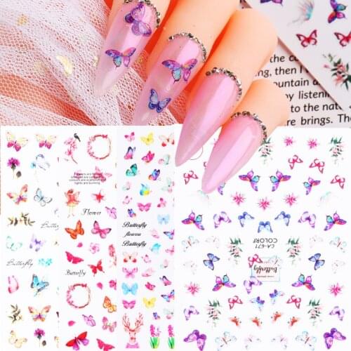 1pcs Nail Decal For Mixed Butterfly Summer Colorful Nails Art 3D Manicure Stickers Adhesive 70 Tips For Salon Dersign Nail Decor
