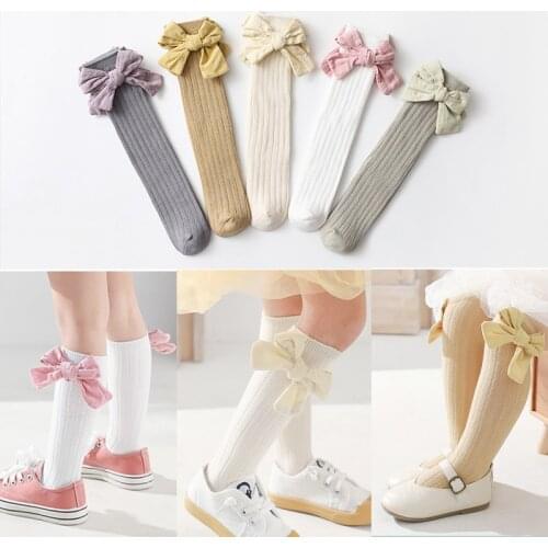 2021 new Toddlers Girls Socks Big Bows Knee High Long Soft Cotton Baby Socks Stripped Children Socks Princess Style