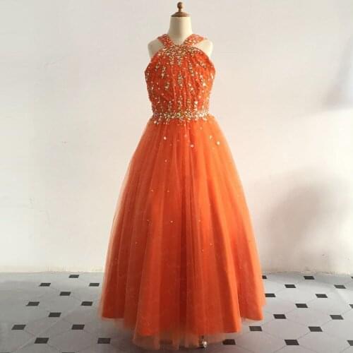 New Orange Puffy Flower Girl Dress for Wedding Straps Beading Sequined Kids Clothes Pageant Gown