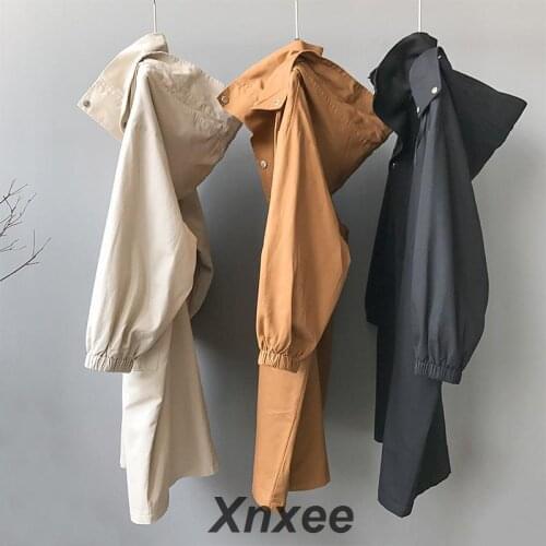 Autumn Woman Coat Hooded Single Breasted Slim Padded Windbreaker Long Chic Korean Harajuku Black Orange Women Overcoat Xnxee
