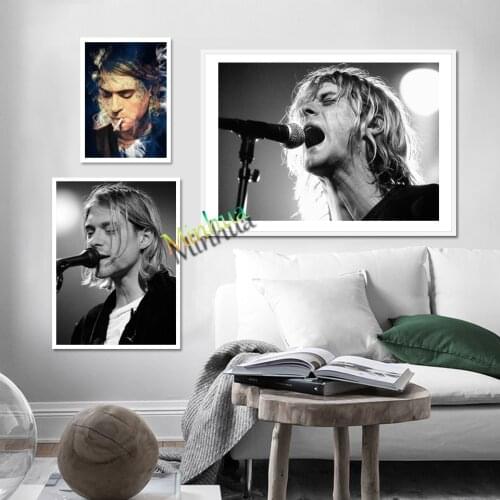 Kurt Cobain Poster Hot Singer Music Black And White Prints Canvas Art Painting Bar Club Wall Stickers Home Decor