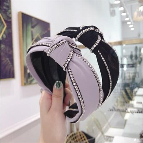 Fashion hair accessories women solid color fabric diamond knotted wide side with teeth headband headband girl hair band headwear