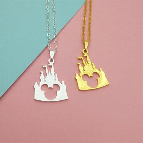 Drop Shipping Cute Mickey Head Pendant Necklace Women Charm Gold Silver Beauty Castle Mickey Jewelry Necklace For Girls