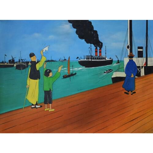 Hand painted Modern Wall Canvas Paintings Contemporary Art Oil Painting The Adventures of Tintin Home decor 75x100cm