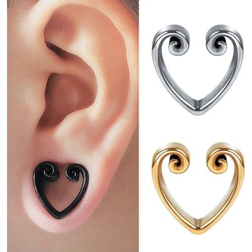 KUBOOZ New Heart-Shape Notch Ear Piercing Plugs Cool Body Jewelry Ear Statement Stainless steel Earrings Expander Gift 2PCS