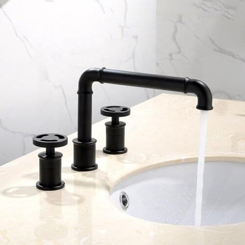 Industrial style GOLD/BLACK Brass bathroom sink faucet Handmade copper Three hole Two handles Basin mixer faucet cold hot water