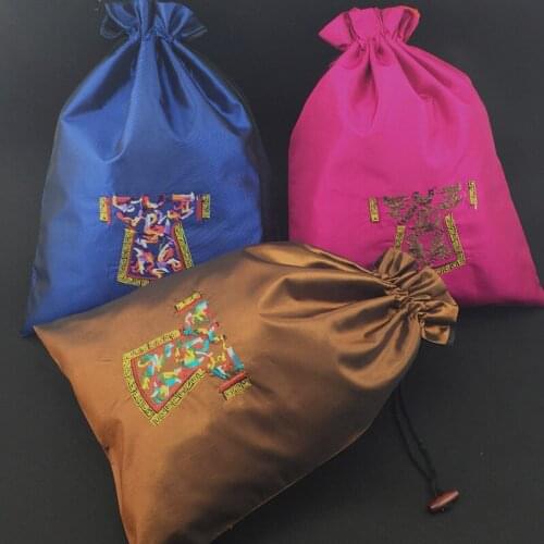 2pcs Extra Large Drawstring Christmas Gift Bags Chinese Embroidery Pouches Satin Cloth Travel Bra Storage Pack Dust Cover