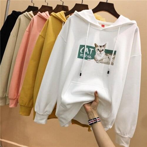 Zuolunouba New Spring And Autumn Thin women Hoodie Casual Top Loose Long Sleeve Cartoon Print Splicing Harajuku Girl Sweatshirt