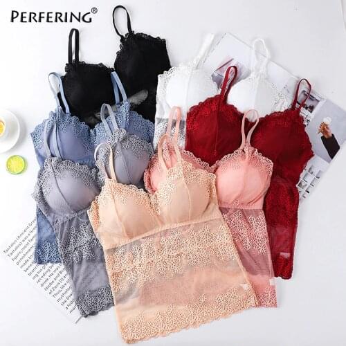 Perfering Top Lace Camisole Sexy Halter Neck Basic White Sleeveless Tank Tops WomenS Summer Camisole Pads Push Up Triangel Cup