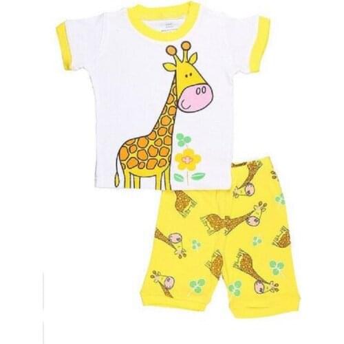 Yellow Giraffe Cute Baby Girls Clothes Suits Cotton Summer Short Sleeve T-Shirts Shorts Pants Infant Pajamas 2pcs Sets 2-7Years