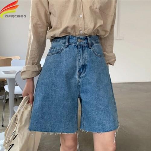 Summer 2021 Jean Shorts Women Blue Or Black Casual Loose Denim Shorts Korean Style Cool Short Streetwear Women Jeans Short Femme