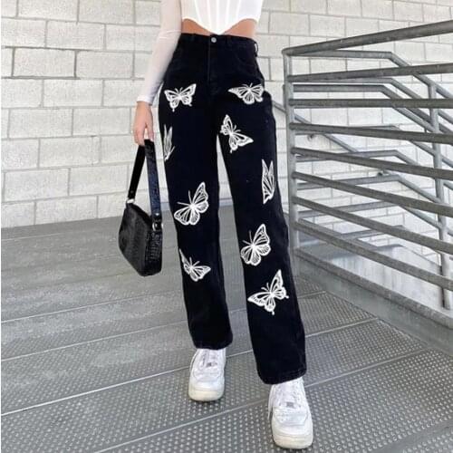 2021 New Women Fashion High Waist Print Jeans Ladies Casual Stylish Pants Outfits for Shopping Daily Wear