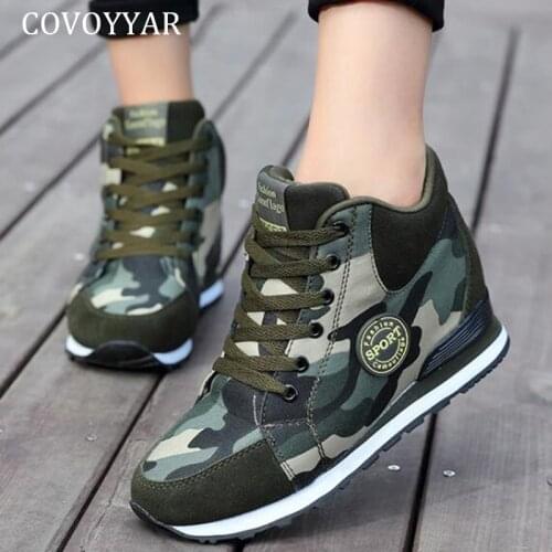 COVOYYAR 2019 Spring Autumn Wedges Shoes Woman Platform Women Sneakers Camouflage Hidden Heels Women Shoes Lace Up WSN2024