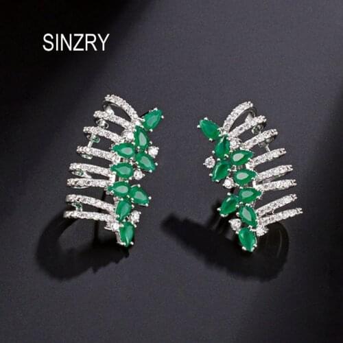 SINZRY 2018 Cubic Zirconia hollow geometry Stud Earrings green crystal Fashion otica Earrings Jewelry For Women