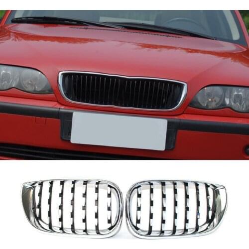 2Pcs Grilles Meteor Style Replacement Plating Silver Car Front L/R Grills 51132158542 51132158543 for BMW 3 Series E46 4D 02-05